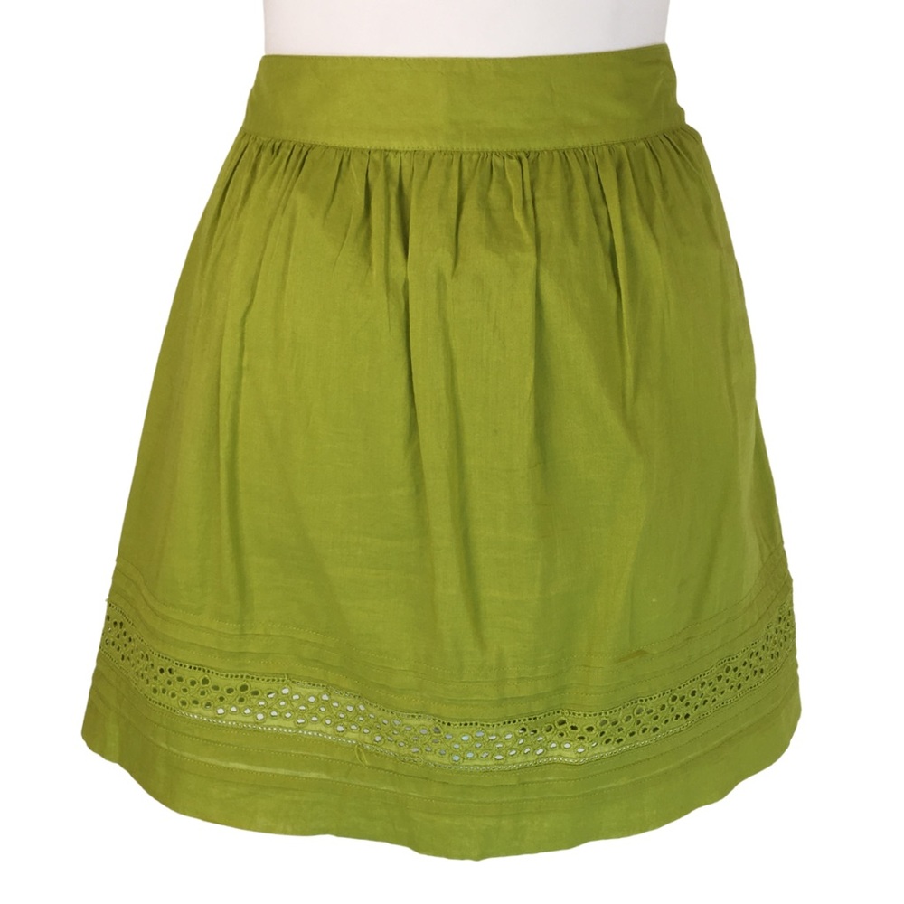 Loft Green Cotton Eyelet Delicate Gathered Layered Skater Skirt Petite size 2P - Picture 13 of 13
